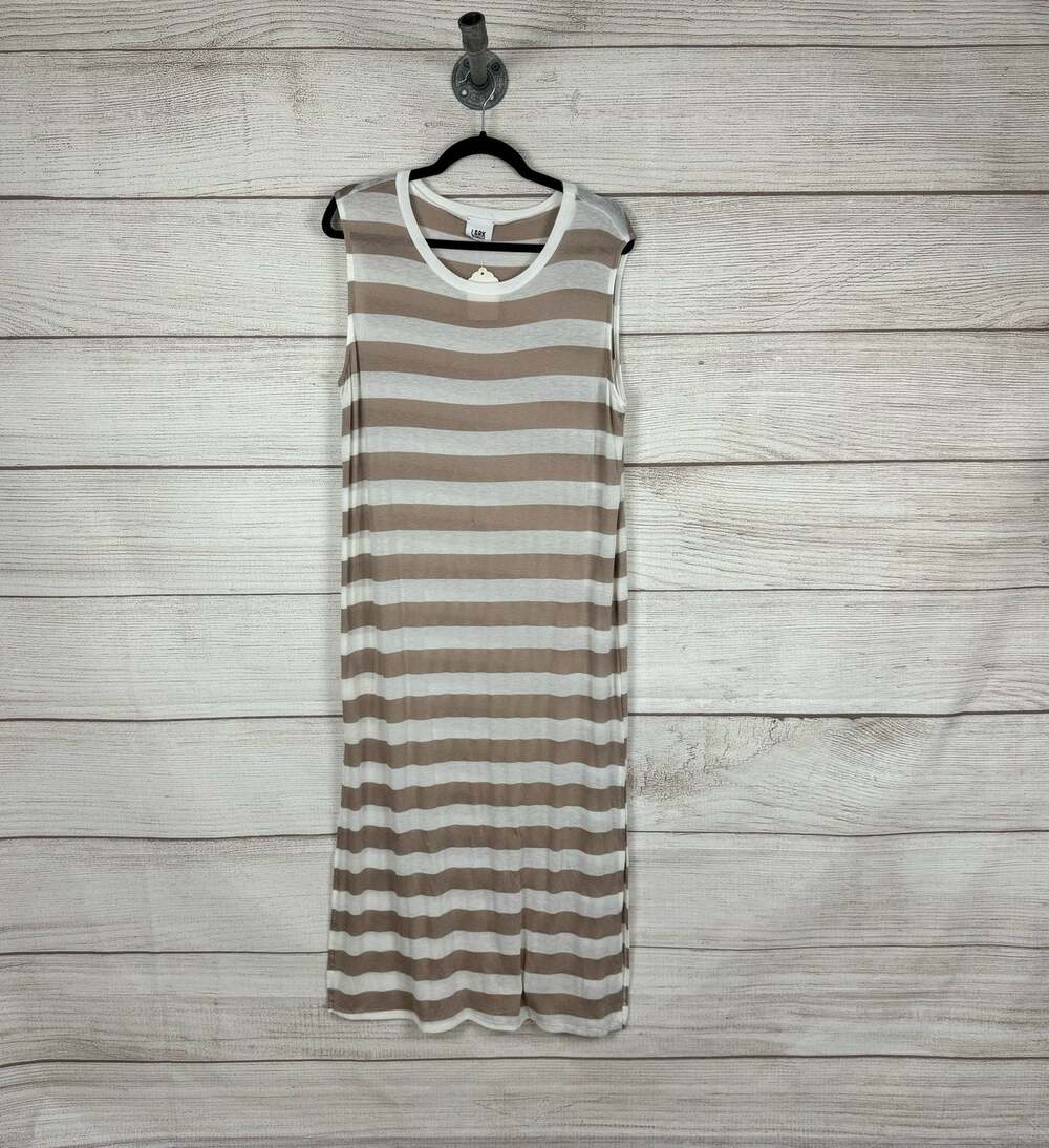 L&RK Women's Tan & White Striped Lightweight Midi Sleeveless Dress Size Large